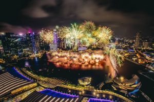 New year Fireworks on Marina Bay in Singapore on 31 December