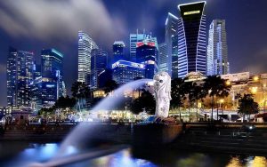 singapore city merlion night view