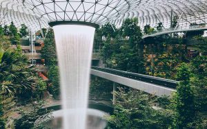 Changi Airport indoor waterfall display