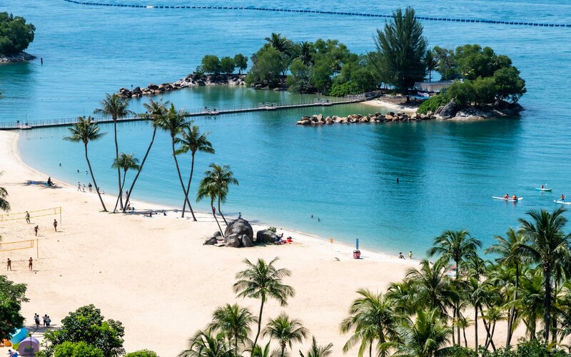 Scenic view of Sentosa Island in Singapore with beache and attraction