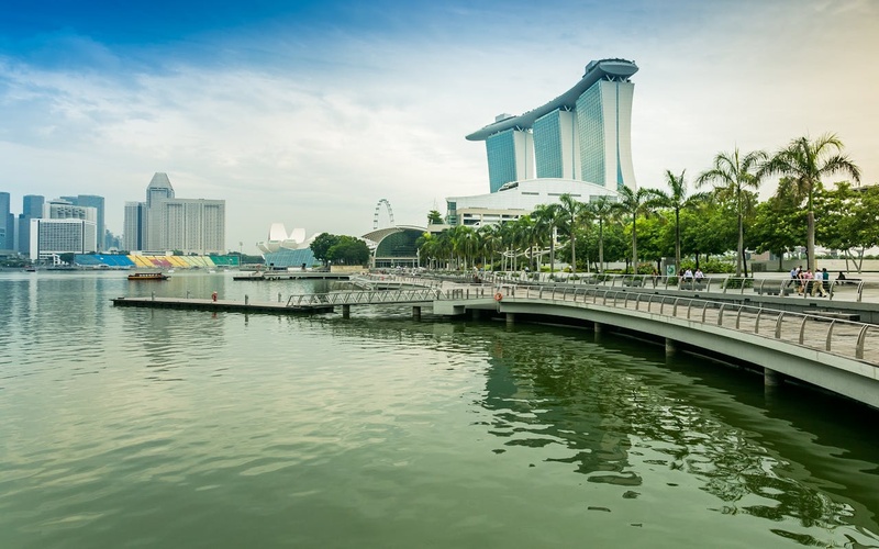 Clouds over coast in modern city