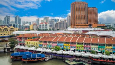 Clarke Quay is a lively spot by the Singapore River, known for its restaurants, bars, and nightlife in Singapore.